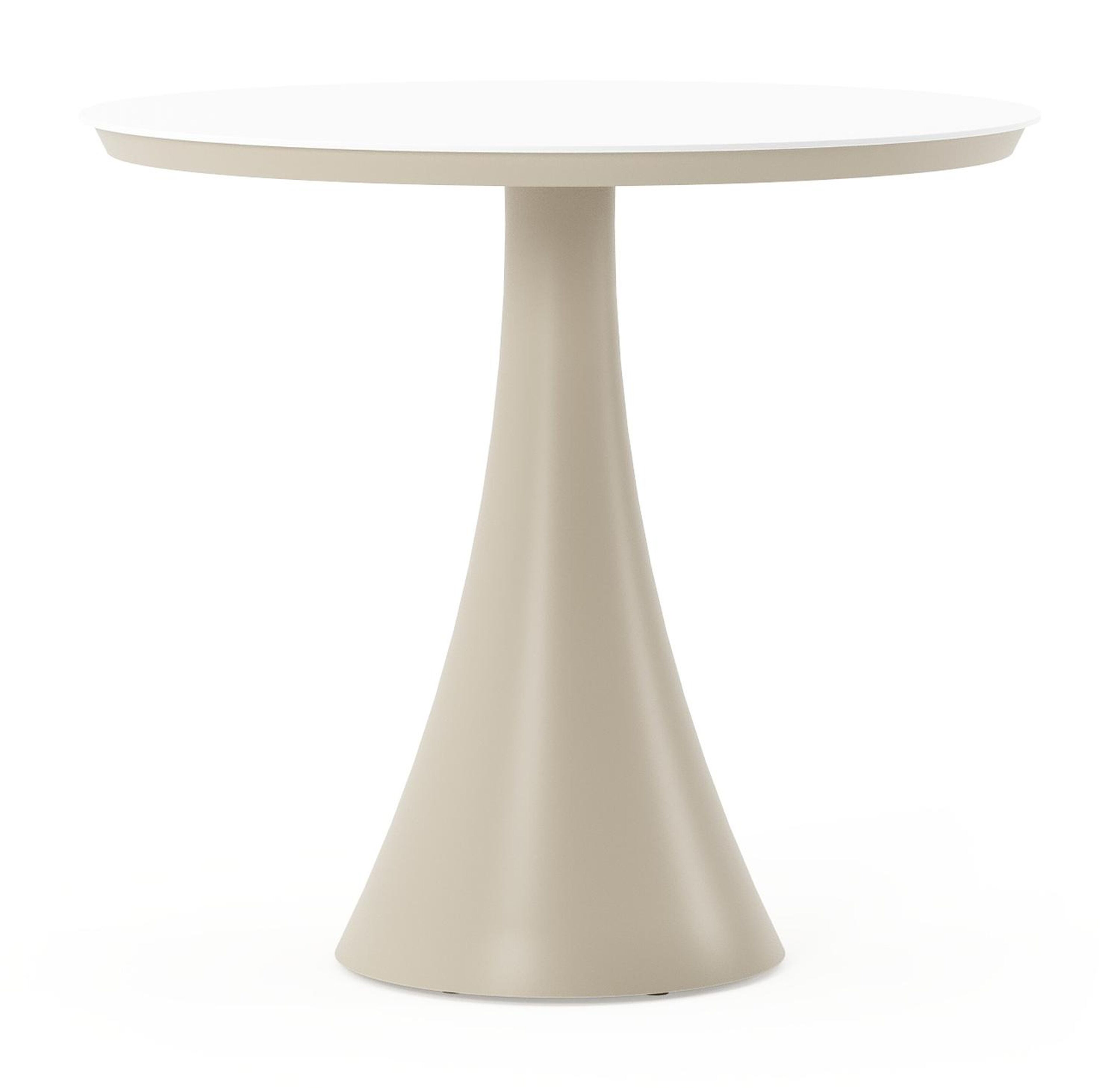 Table de jardin Fano ronde en aluminium beige et céramique pleine Arctic White - Diam. 85 x Haut. 75 cm
