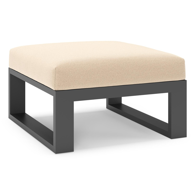 Verato poef in zwart aluminium met natte heather beige all weather sunbrella® luxe kussen