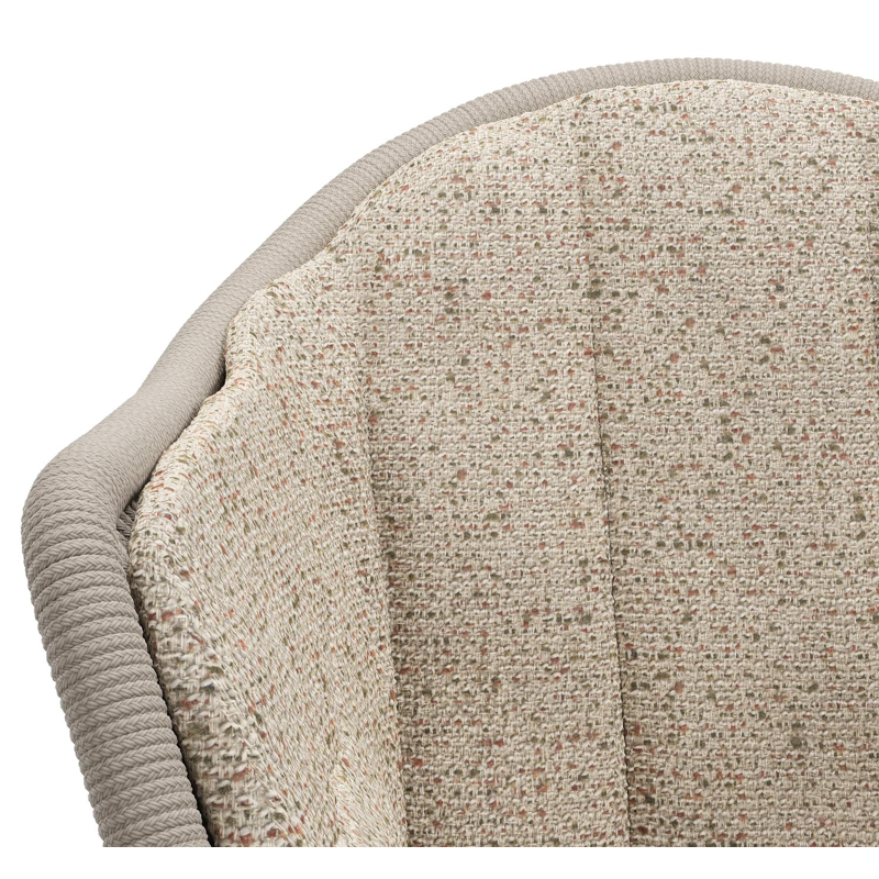 Pagino tuinstoel in teak en beige verticaal geweven ronde rope met zitkussen in All Weather Cosytica Bora Jungle