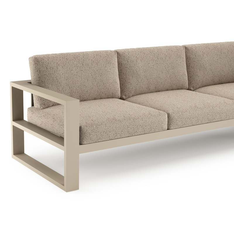 Verato loungehoek in beige aluminium met bora jungle all weather cosytica kussen