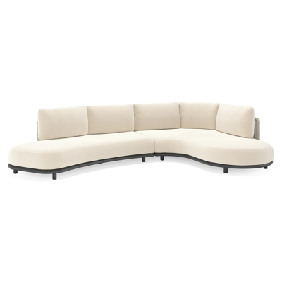 Lomano loungehoek in zwart aluminium en beige verticaal geweven luxe vlakke rope met Althea Off White all weather cosytica