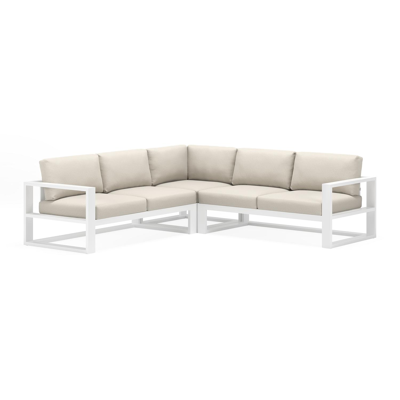 Verato loungehoek in wit aluminium met chartres pewter all weather sunbrella® luxe kussens