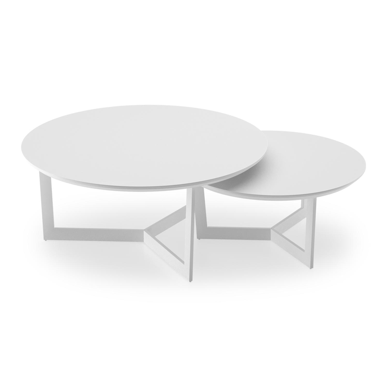 Lacrima loungetafels in wit aluminium en arctic white volkeramiek - Dia. 85/65 x H 35/30 cm