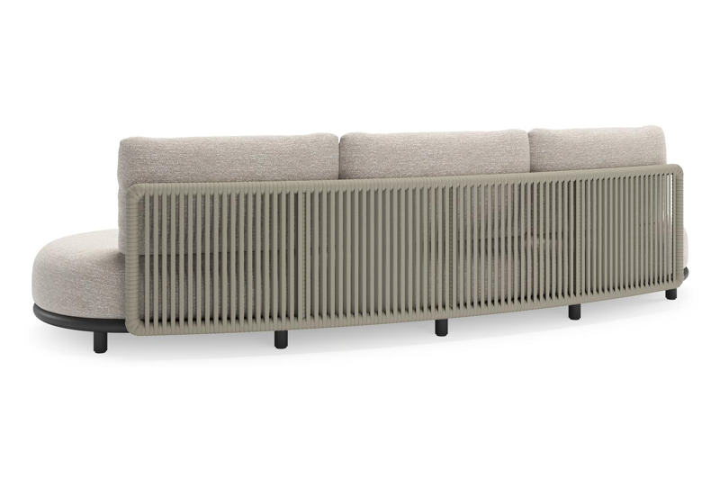 Lomano loungeset in zwart aluminium en beige verticaal geweven luxe vlakke rope met Tundra Sand all weather sunbrella® luxe