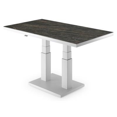 Cirello pop-up loungetafel rechthoekig in wit aluminium en volkeramiek Black Obsession - L 140 x B 80 x H 71 cm