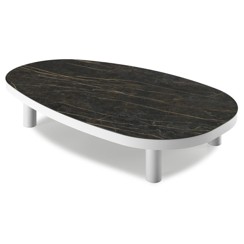 Donato loungetafel organisch in wit aluminium en volkeramiek Black Obsession - L 151 x B 90 x H 25 cm