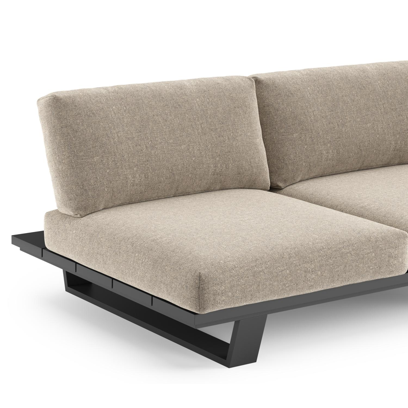 Pagino loungebank in zwart aluminium met chartres pewter all weather sunbrella® luxe kussen