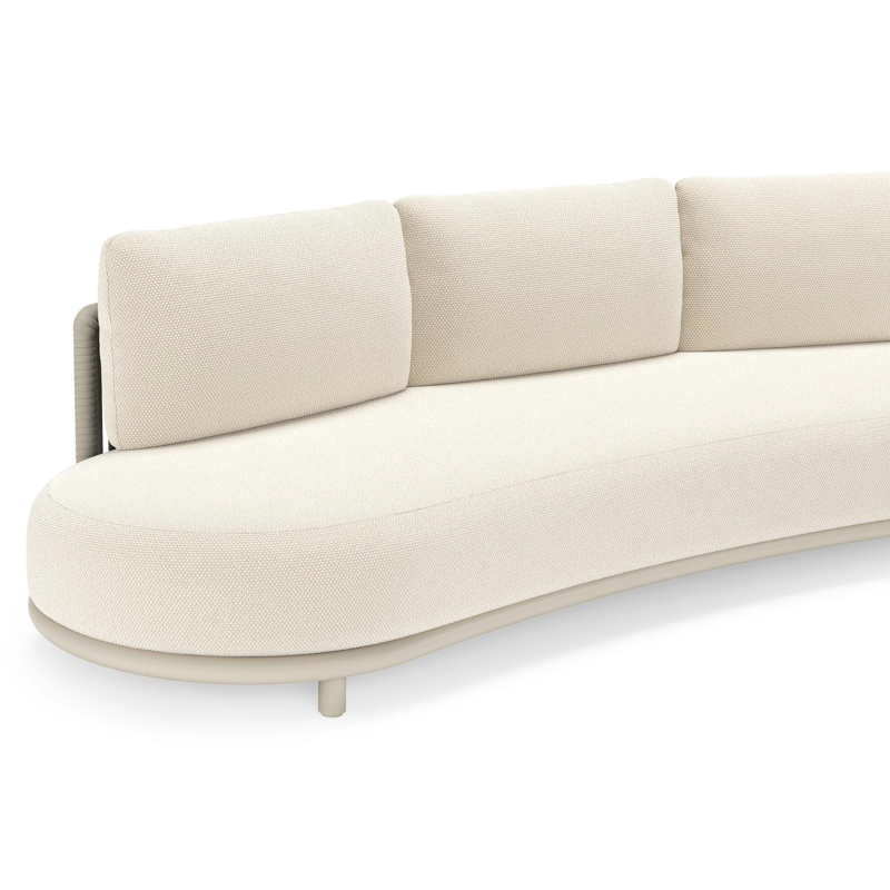 Lomano loungebank in beige aluminium en beige verticaal geweven luxe vlakke rope met Althea Off White all weather cosytica