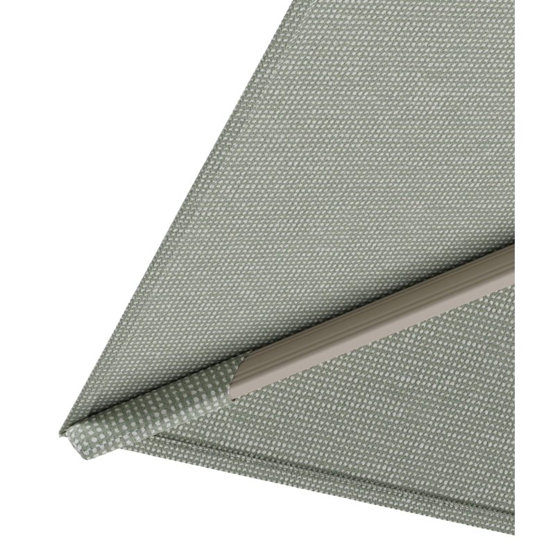 Rufina zweefparasol met tiltfunctie in beige aluminium en Slow Spirea All Weather Sunbrella® Luxe parasoldoek - L1 400 x L2 300 cm met parasolvoet Minore 150 kg met wielen