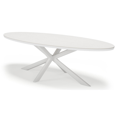 Pamplona tuintafel ovaal in wit aluminium en sintered stone Topo minerale - L 270 x B 120 x H 72 cm
