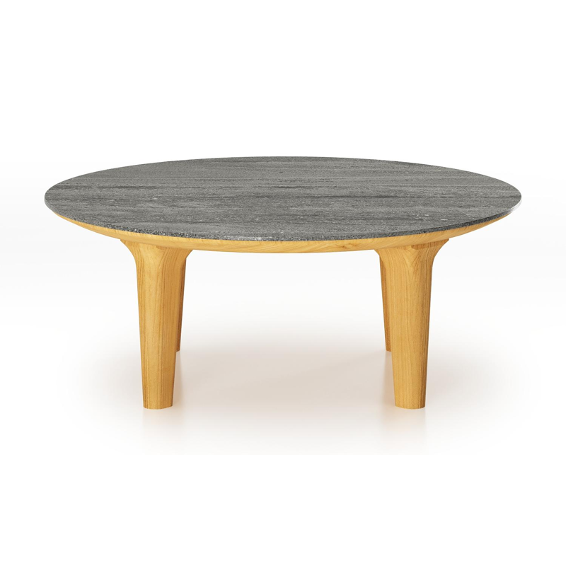 Table de basse Bomero ronde en teck et céramique pleine Aspen Grey - Diam. 85 x Haut. 25 cm