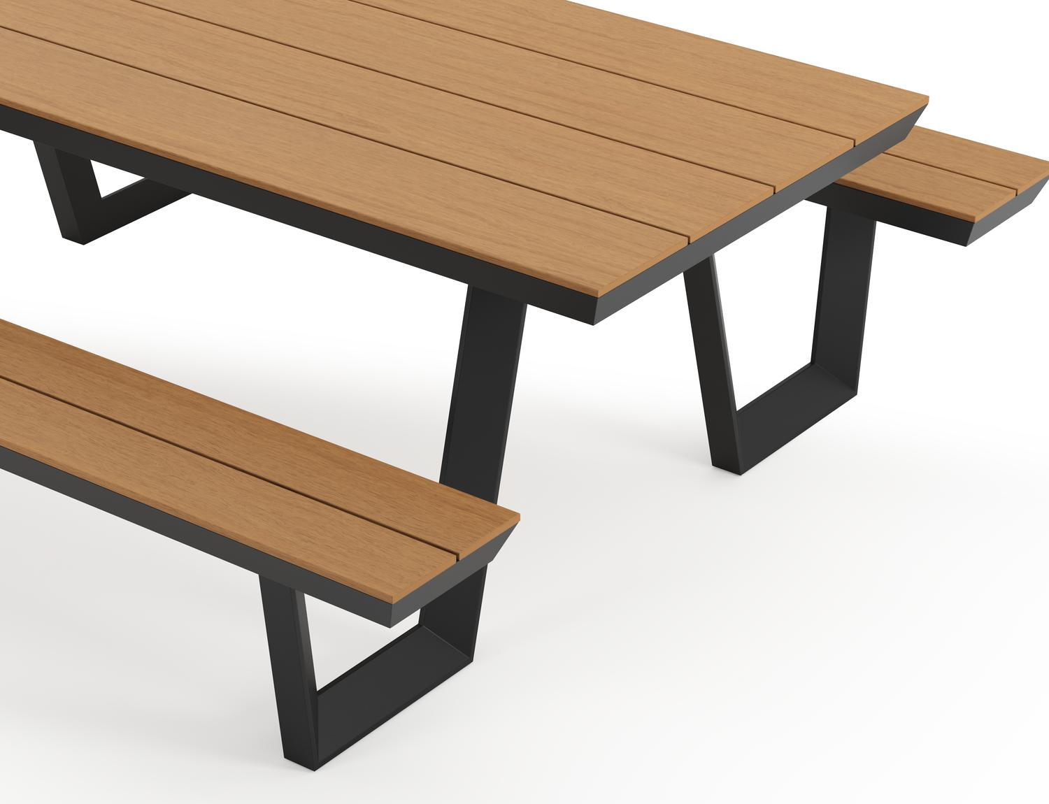 Altura picknicktafel in zwart aluminium en polywood tafelblad - L 220 x B 174 x H 74 cm