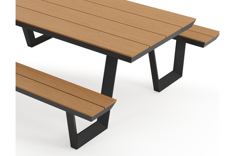 Altura picknicktafel in zwart aluminium en polywood tafelblad - L 220 x B 174 x H 74 cm