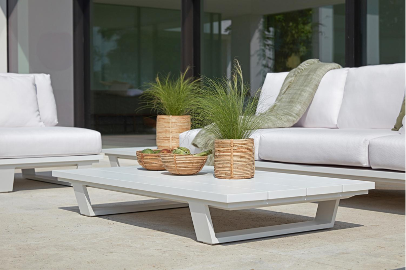 Table basse Pagino en aluminium blanc - Lg 140 x larg. 79,5 x H 21 cm