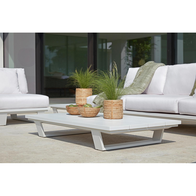 Table basse Pagino en aluminium blanc - Lg 140 x larg. 79,5 x H 21 cm