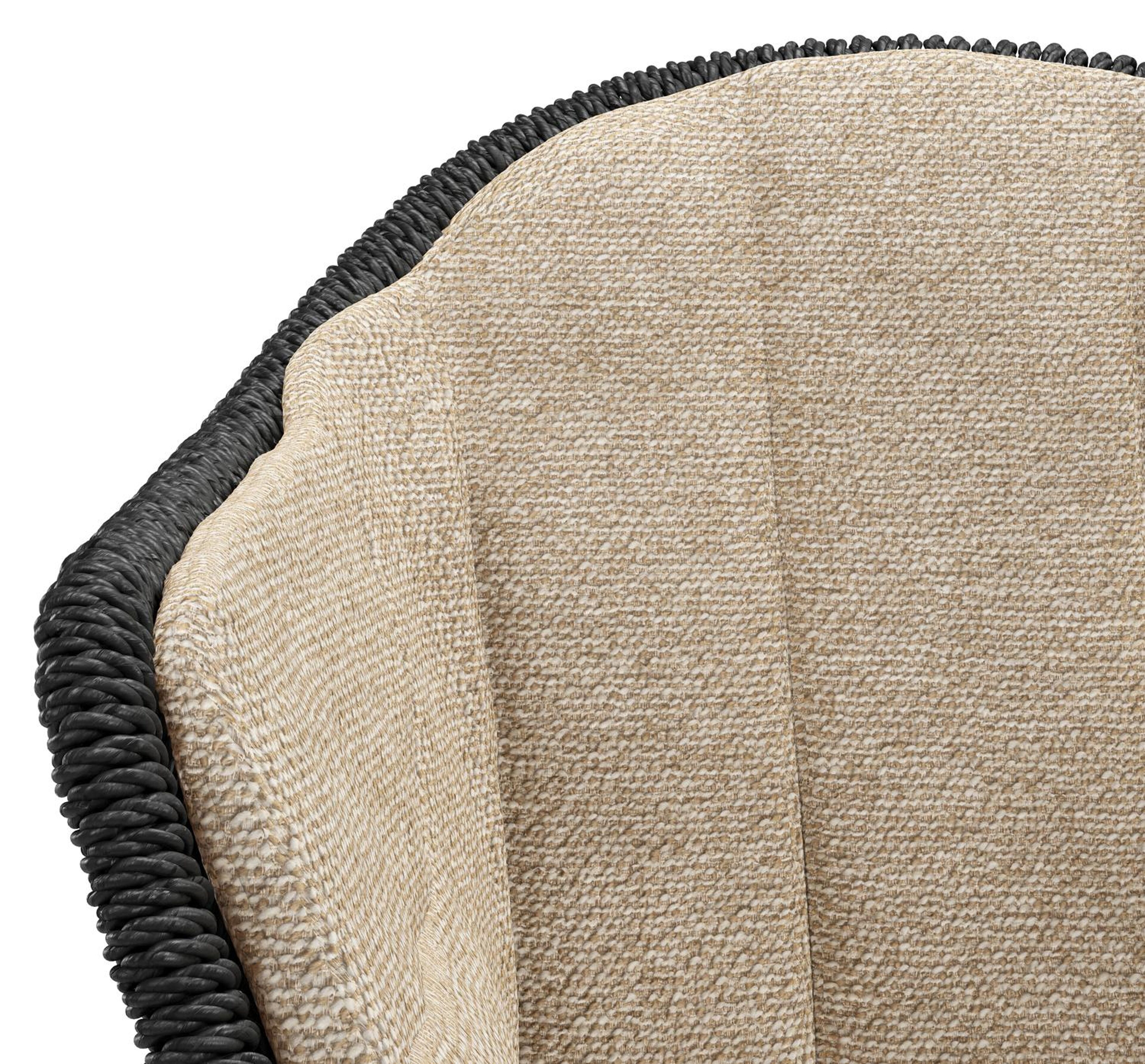 Pagino tuinstoel in wit aluminium en zwart ronde wicker met zitkussen in All Weather Cosytica Madagascar Oak