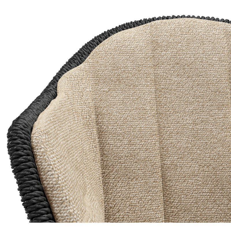 Pagino tuinstoel in wit aluminium en zwart ronde wicker met zitkussen in All Weather Cosytica Madagascar Oak