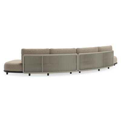Lomano loungebank in zwart aluminium en beige verticaal geweven luxe vlakke rope met Bora Jungle all weather cosytica