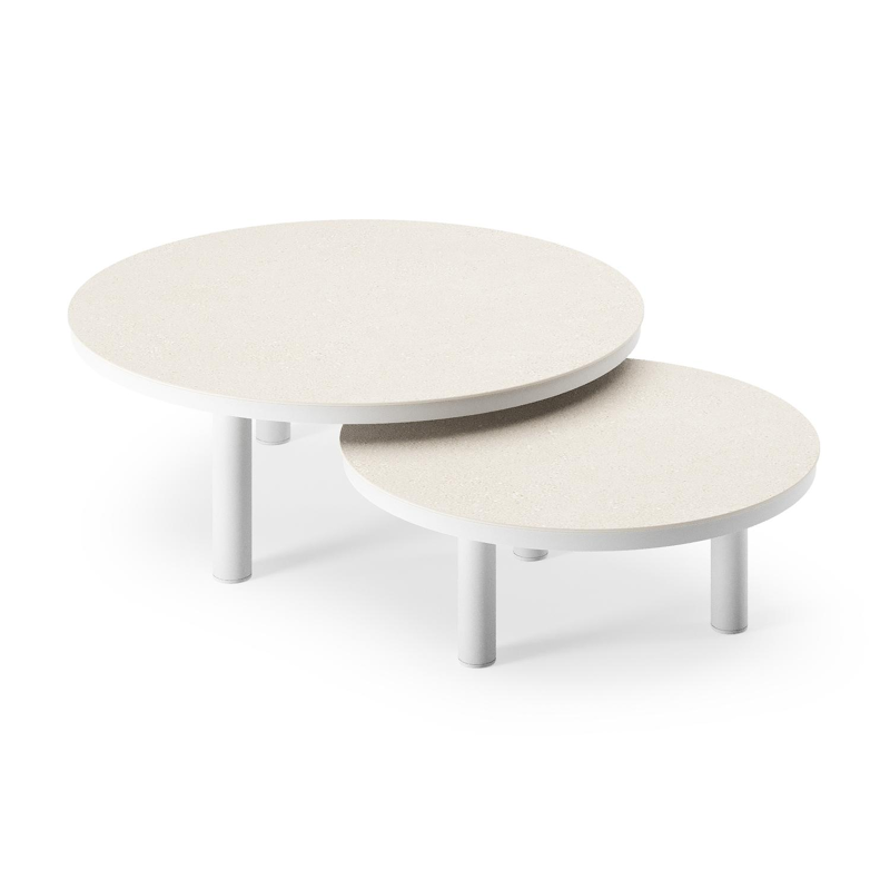 Lindo loungetafel in wit aluminium en sintered stone crema minerale