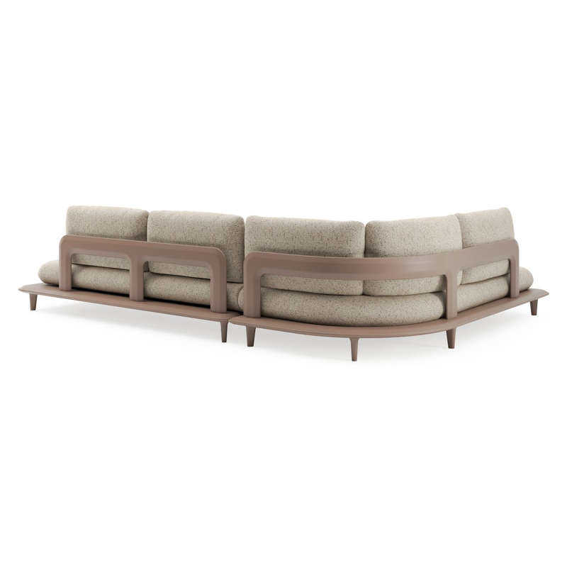 Salon de jardin d'angle Bomero en aluminium taupe et coussins en all weather cosytica bora jungle