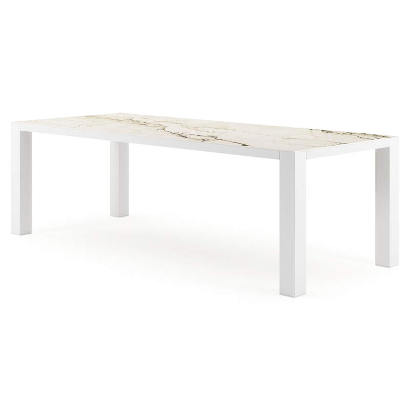 Nano tuintafel rechthoekig in wit aluminium en volkeramiek colorado dunes - L 240 x B 100 x H 75 cm