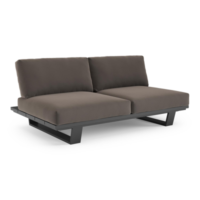 Pagino loungebank in zwart aluminium met natte nature grey all weather sunbrella® luxe kussen