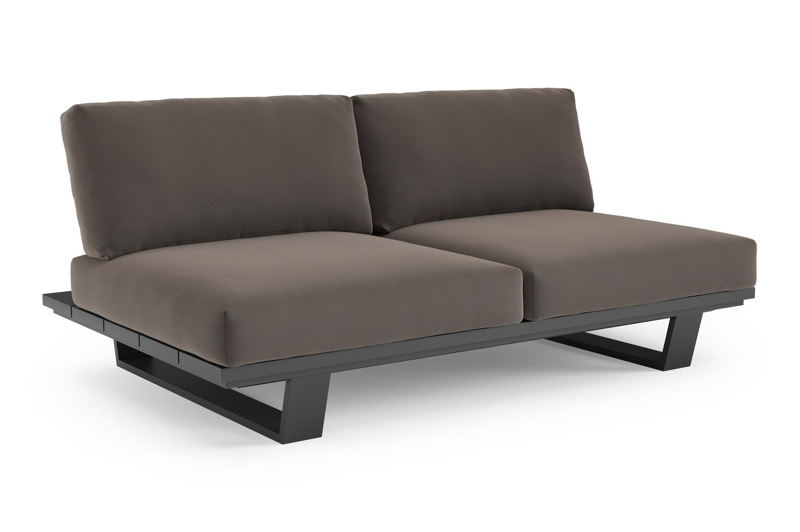 Pagino loungebank in zwart aluminium met natte nature grey all weather sunbrella® luxe kussen
