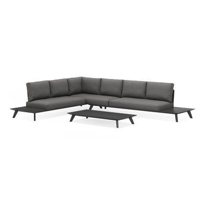 Puglia loungeset in zwart aluminium met grijs weather+ softtouch en loungetafel