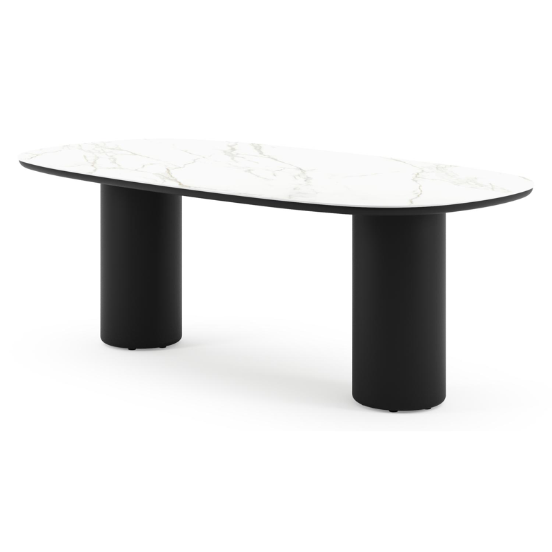 Amico tuintafel bombo in zwart aluminium en volkeramiek Calacatta - L 210 x B 110 x H 74 cm