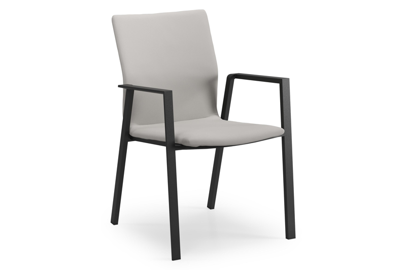 Madura stapelbare tuinstoel in zwart aluminium en grijs comfort textilene