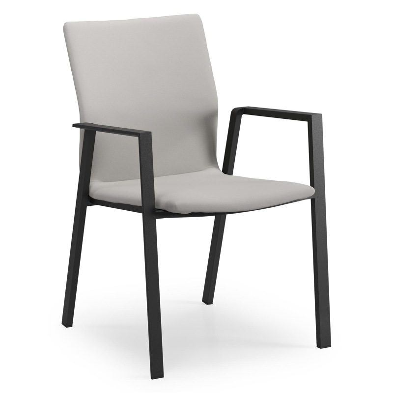 Ensemble de jardin Amalfi avec table extensible en aluminium noir avec plateau de table en teck et 6 chaises de jardin empilables Madura