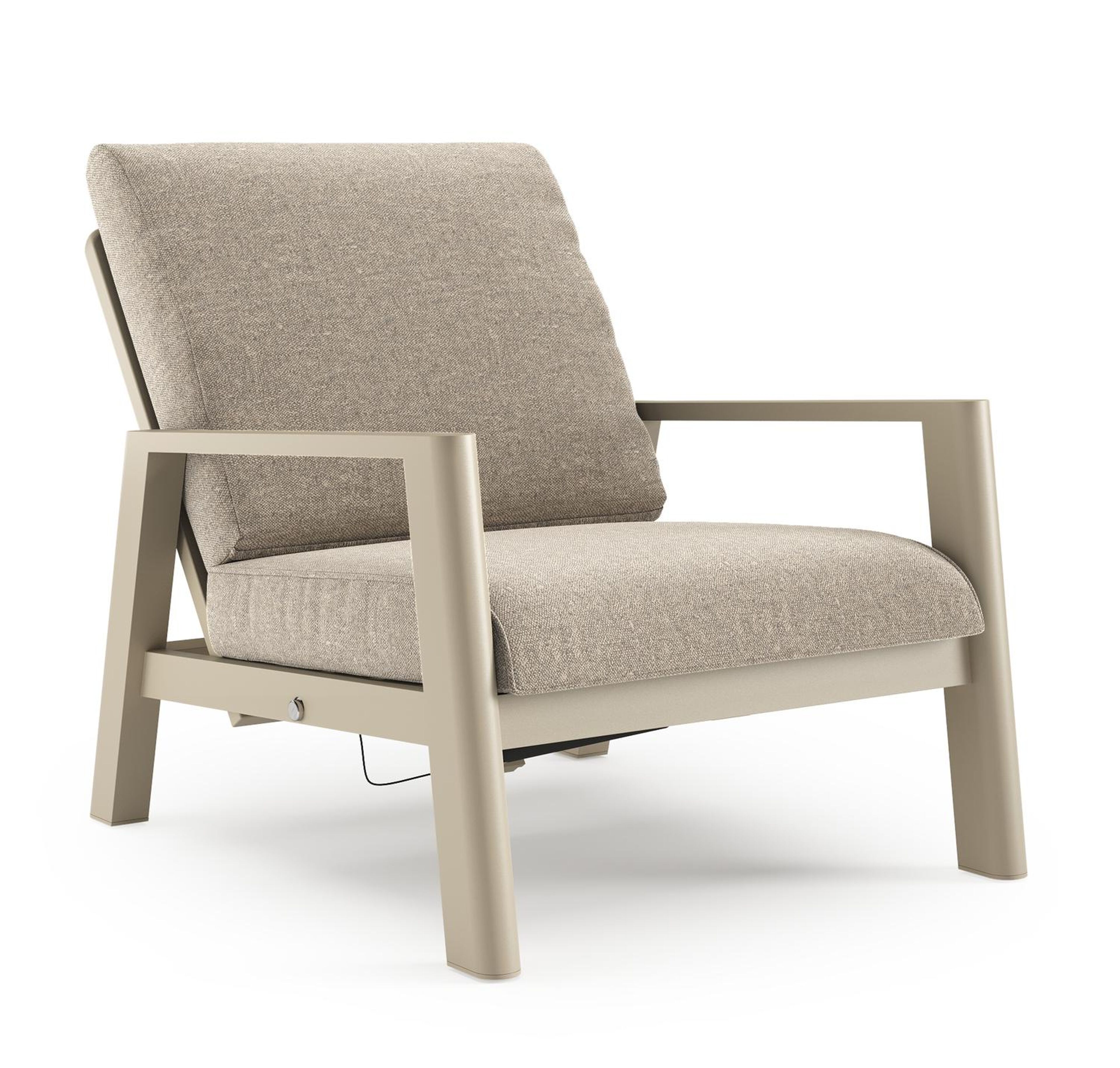 Fauteuil de jardin Cirello en aluminium beige et coussins en all weather sunbrella® luxe chartres pewter