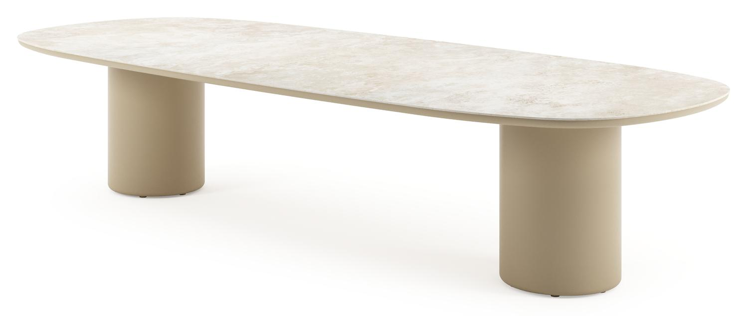 Amico low dining tuintafel bombo in beige aluminium en volkeramiek Rapolano - L 320 x B 130 x H 61 cm