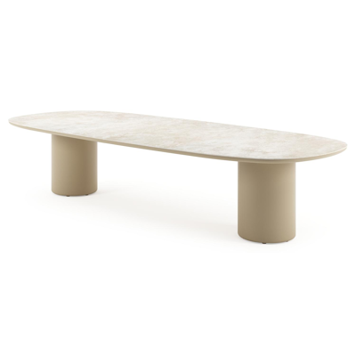 Amico low dining tuintafel bombo in beige aluminium en volkeramiek Rapolano - L 320 x B 130 x H 61 cm