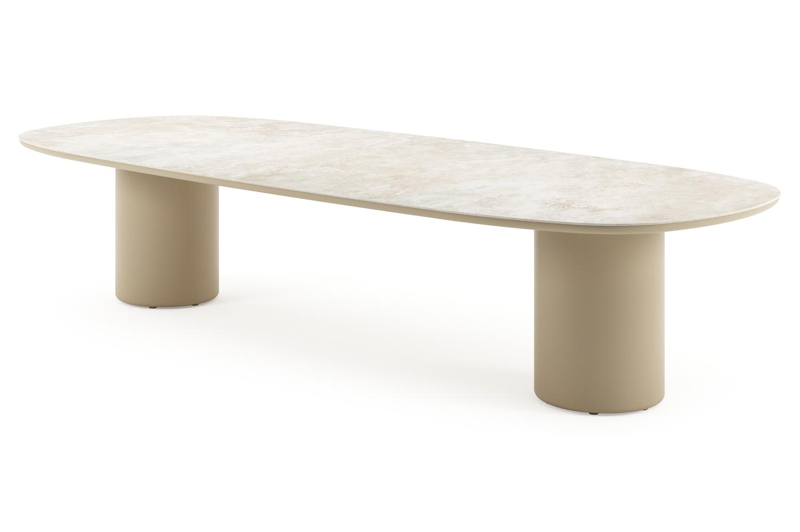 Amico low dining tuintafel bombo in beige aluminium en volkeramiek Rapolano - L 320 x B 130 x H 61 cm