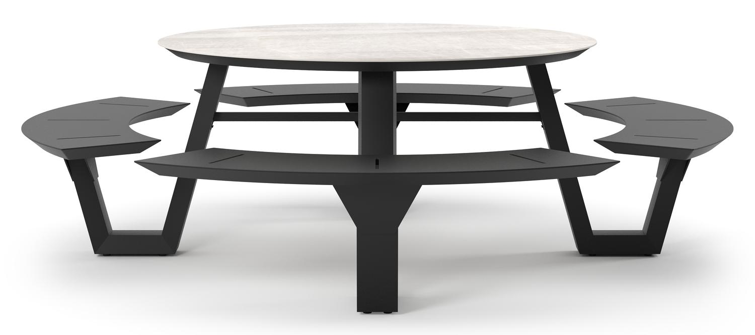 Rondino picknicktafel rond in zwart aluminium en volkeramiek Taj Mahal - Dia. 236 x H 71.5 cm