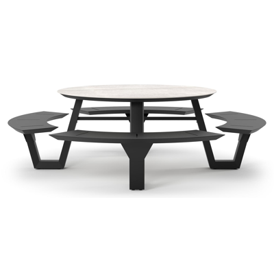Rondino picknicktafel rond in zwart aluminium en volkeramiek Taj Mahal - Dia. 236 x H 71.5 cm