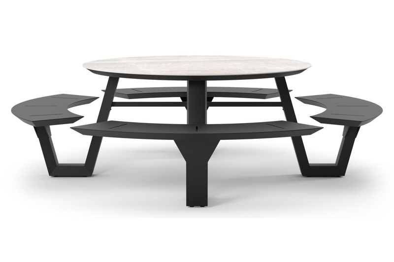 Rondino picknicktafel rond in zwart aluminium en volkeramiek Taj Mahal - Dia. 236 x H 71.5 cm