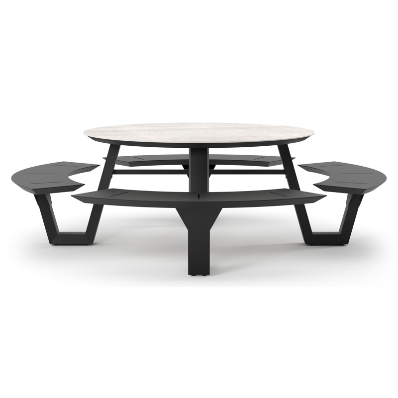Rondino picknicktafel rond in zwart aluminium en volkeramiek Taj Mahal - Dia. 236 x H 71.5 cm