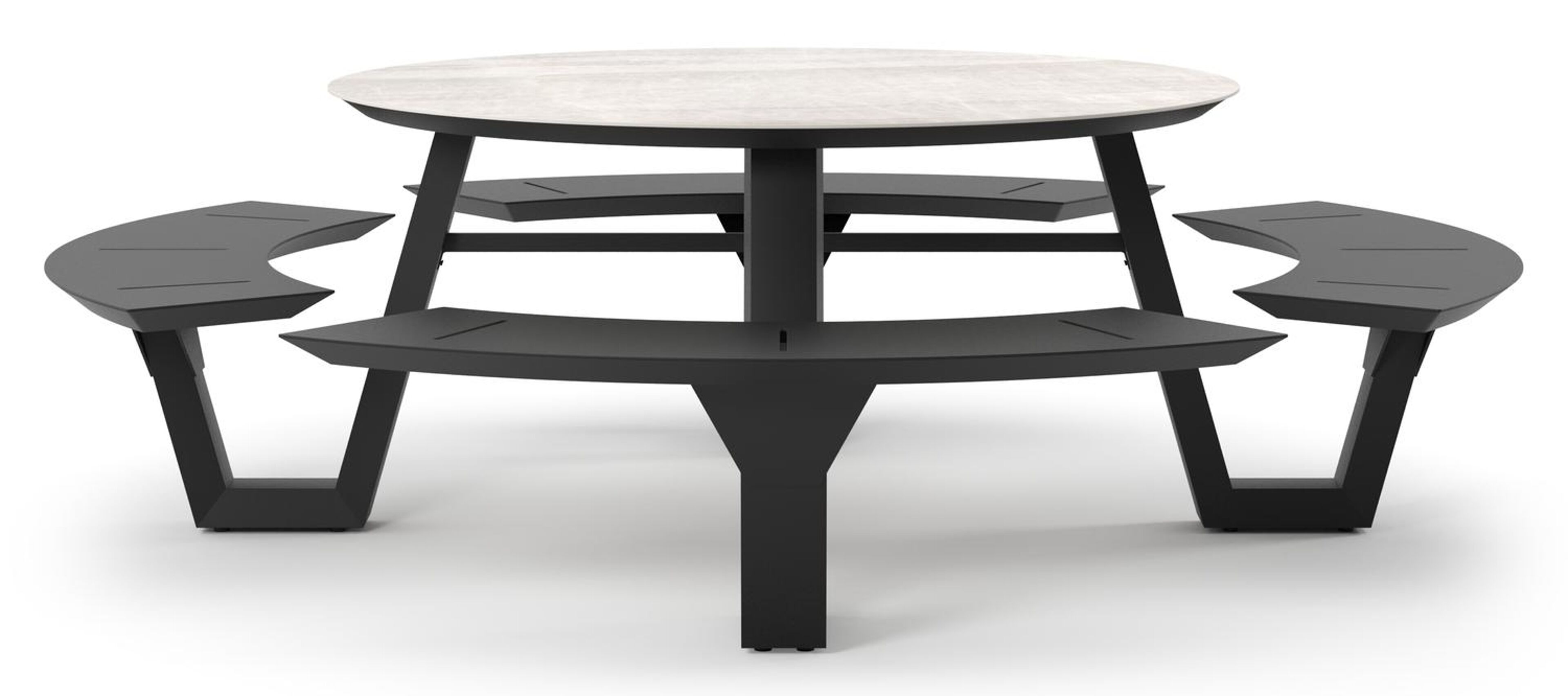 Rondino picknicktafel rond in zwart aluminium en volkeramiek Taj Mahal - Dia. 236 x H 71.5 cm