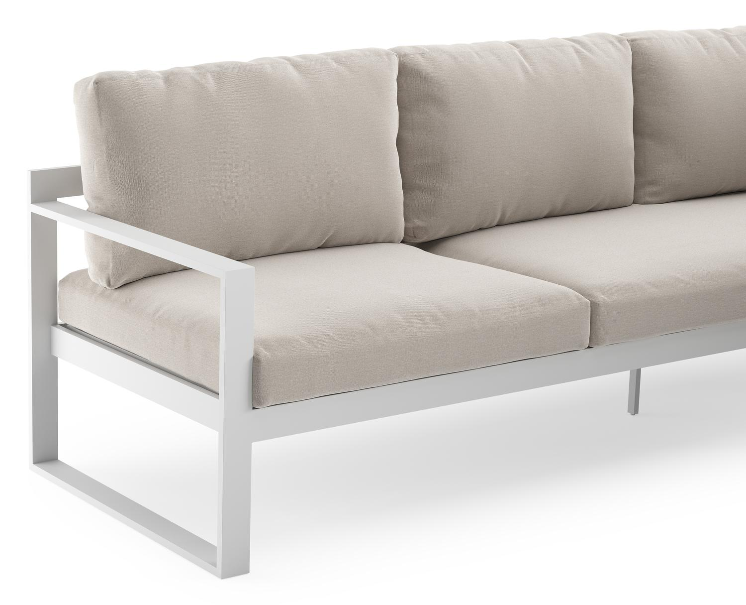 Salon de jardin d'angle Caldela en aluminium blanc et coussins en weather+ softtouch beige