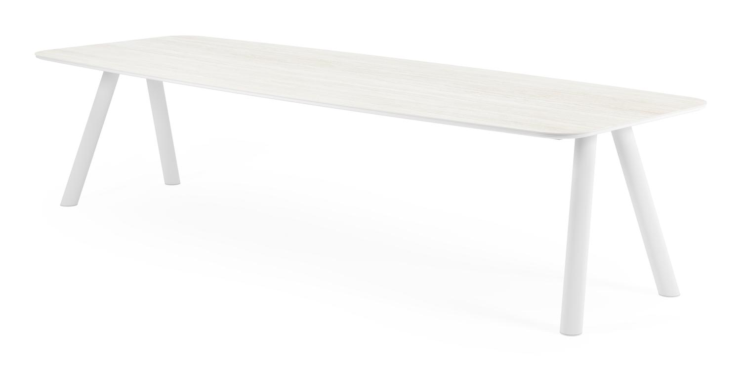 Orso tuintafel bootvorm in wit aluminium en volkeramiek calista - L 315 x B 115 x H 73.5 cm