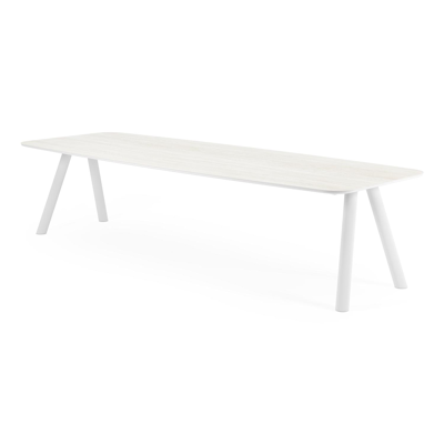 Orso tuintafel bootvorm in wit aluminium en volkeramiek calista - L 315 x B 115 x H 73.5 cm