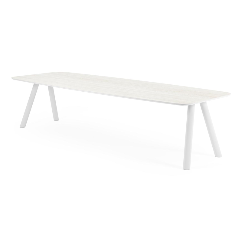 Orso tuintafel bootvorm in wit aluminium en volkeramiek calista - L 315 x B 115 x H 73.5 cm