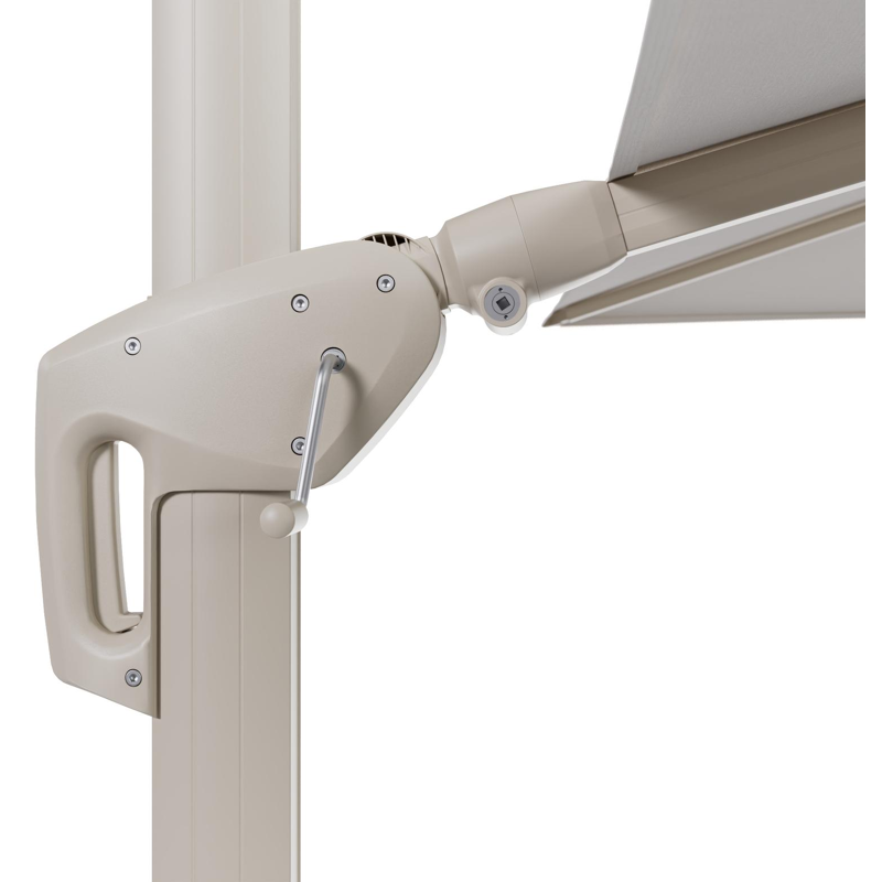 Minore zweefparasol met tiltfunctie in beige aluminium en Lopi Snow All Weather Sunbrella® Luxe parasoldoek - L1: 280 x L2: 370 cm (zonder voet) (zonder voet)