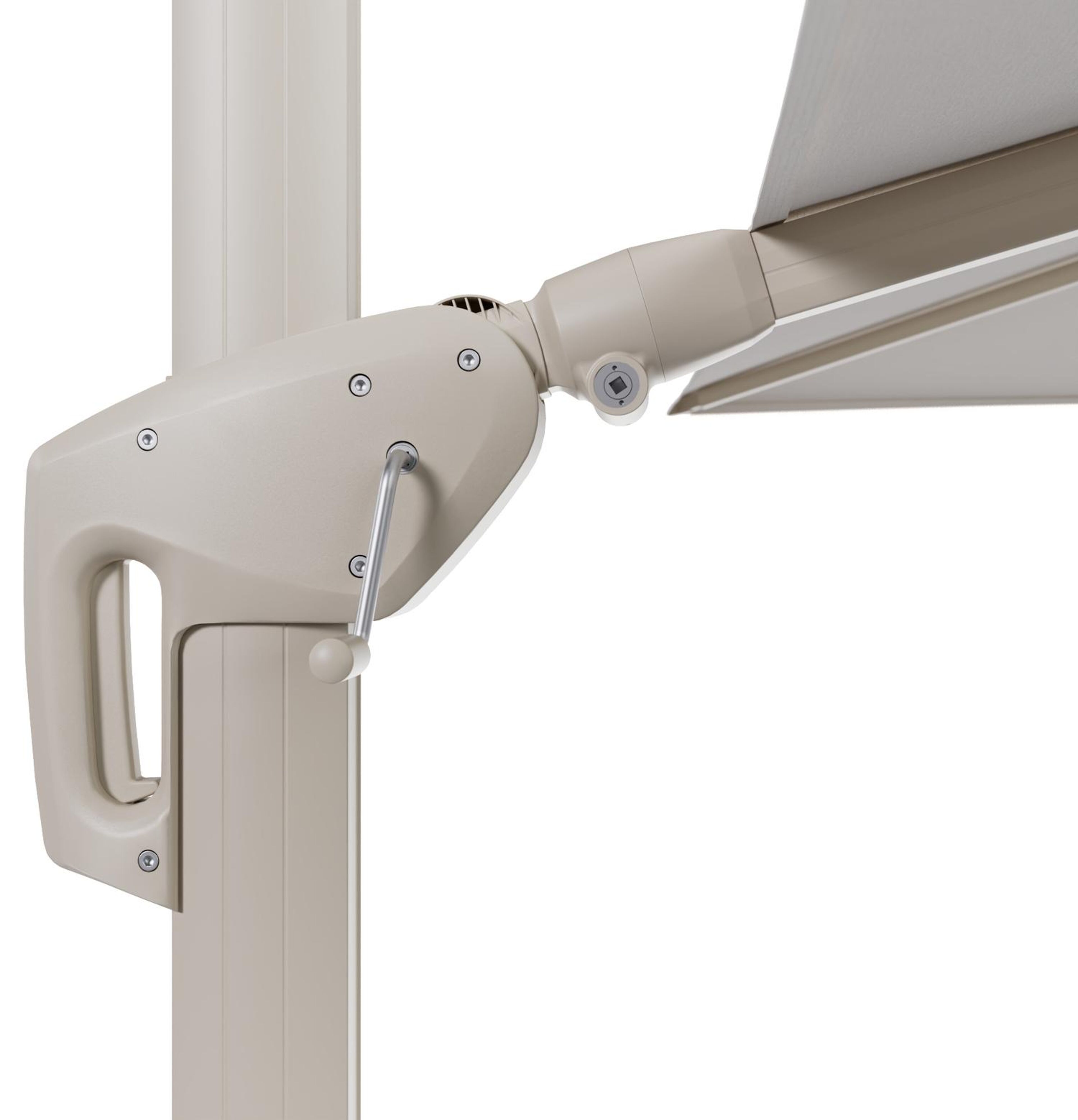Minore zweefparasol met tiltfunctie in beige aluminium en Lopi Snow All Weather Sunbrella® Luxe parasoldoek - L1: 280 x L2: 370 cm (zonder voet) (zonder voet)