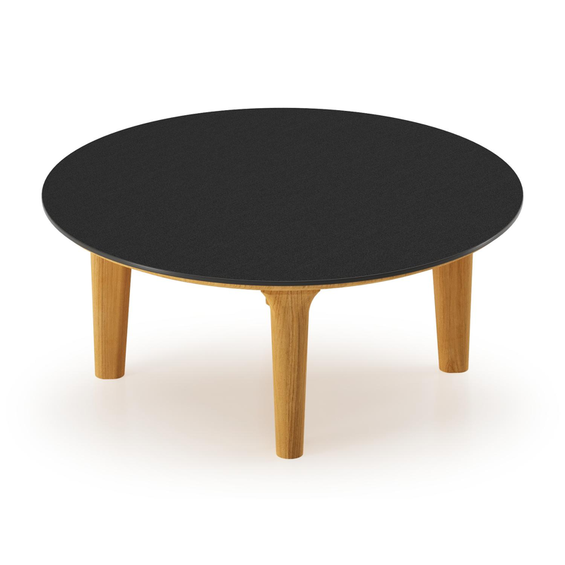 Bomero loungetafel rond in teak en volkeramiek Nero Black - Dia. 85 x H 25 cm