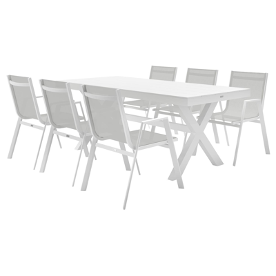 Bahia tuinset in wit aluminium met 6 stapelbare Oviedo tuinstoelen