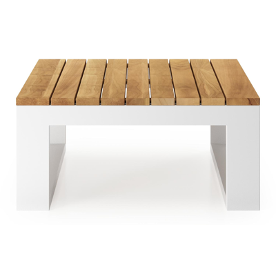 Verato tussentafel in wit aluminium en naturel teak - L 73 x B 88 x H 31,5 cm
