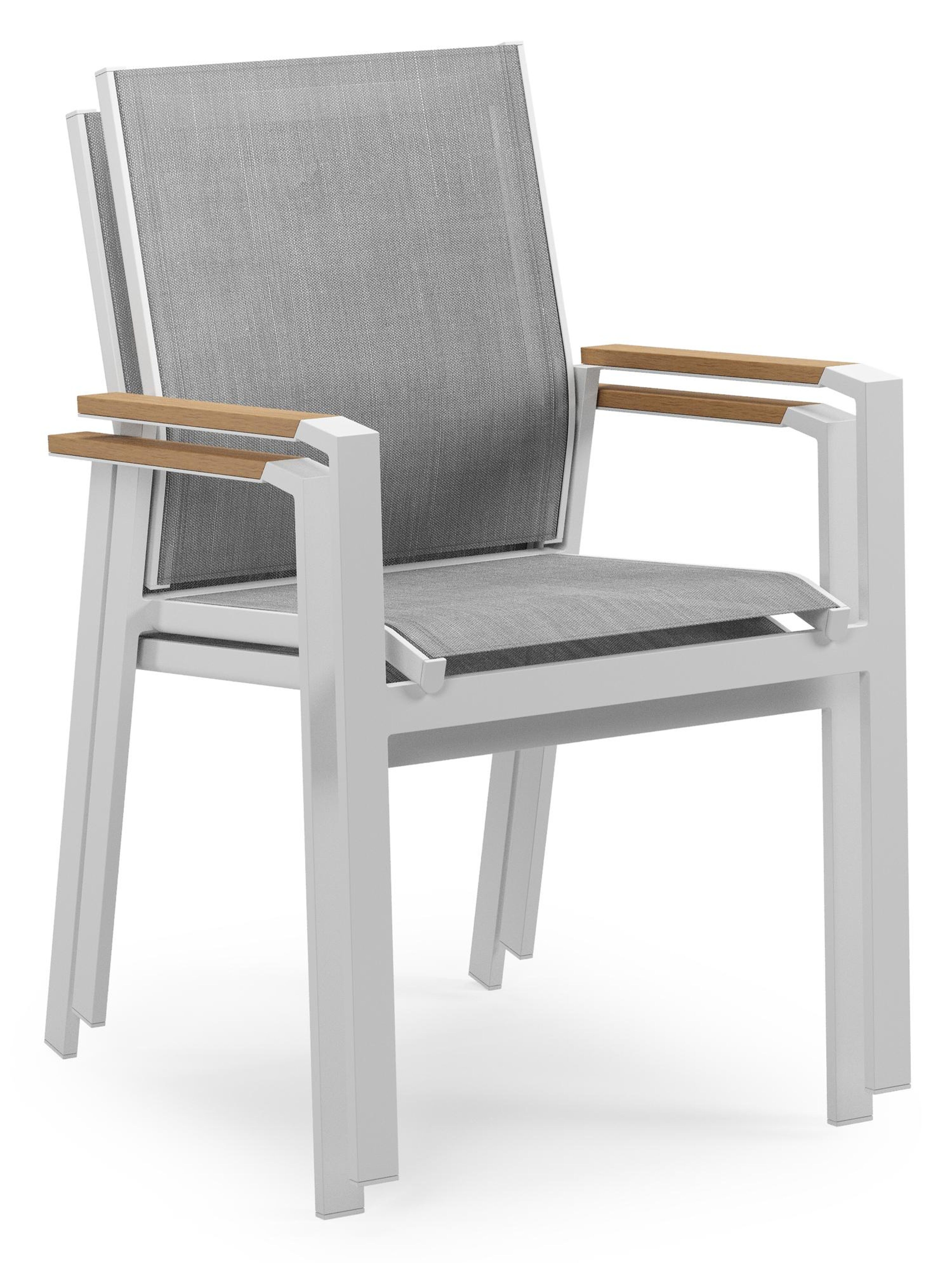 Toma tuinset in wit aluminium en polywood met 4 stapelbare Bahia tuinstoelen
